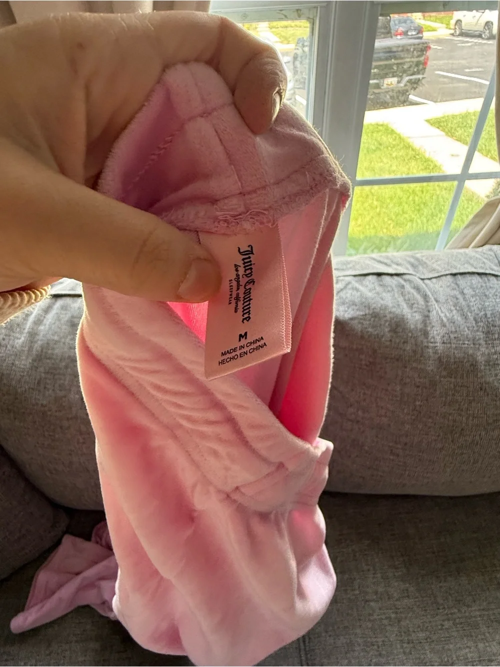 Juicy Couture Pink Velour Pajama Bottoms with Rhinestone Juicy Logo